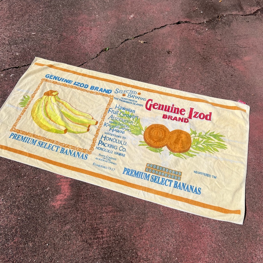 IZOD RESORT 80’s Vintage Cotton Terrycloth Hawaiian Banana Beach Pool Tiki Towel